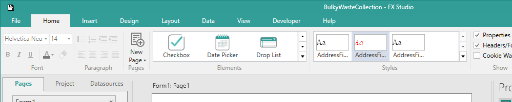 Picture showing the Styles gallery on the Form Studio Ribbon.